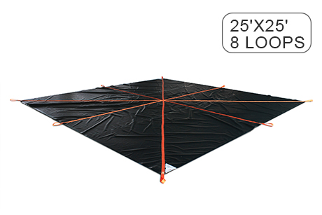 Construction Snow Removal Lifting Tarps 25' x 25' & 8 Loops - 18 Oz PVC Coated Vinyl Fabric