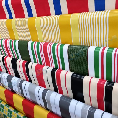 Outdoor PVC Awning Fabric PVC Coated Tarp Striped Awning PVC Tarpaulin Awning Fabric for Tent /Structure/Membrane